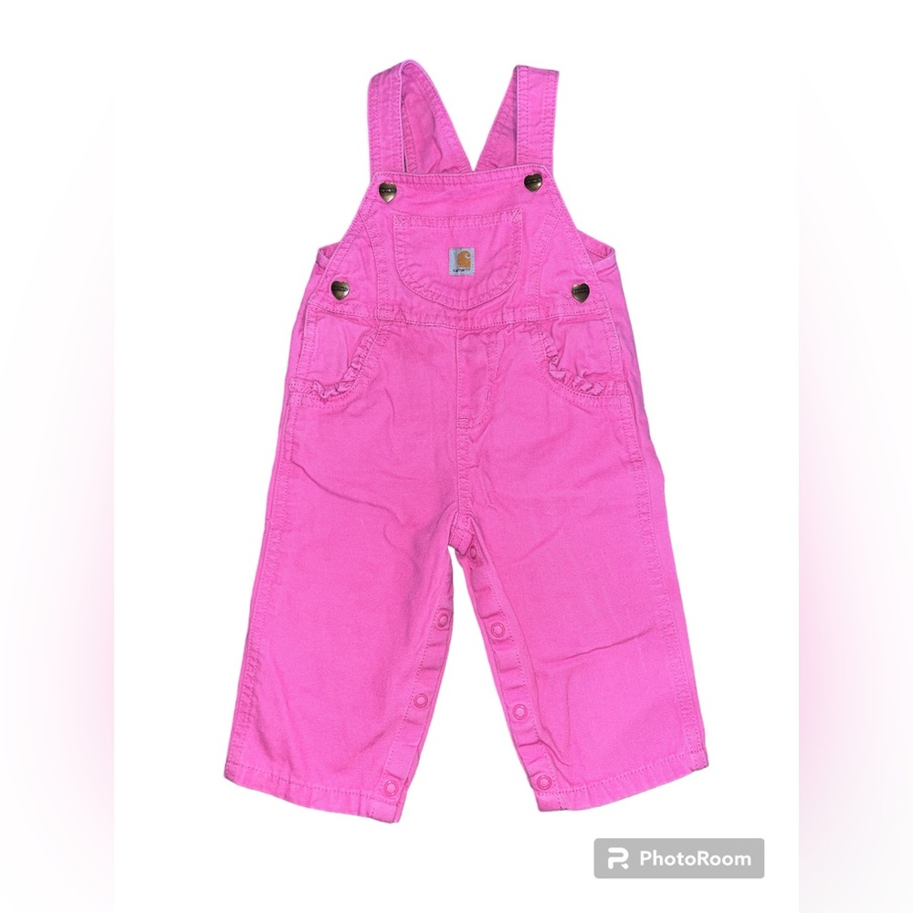Baby girl Carhartt overalls, pink, size 12 months